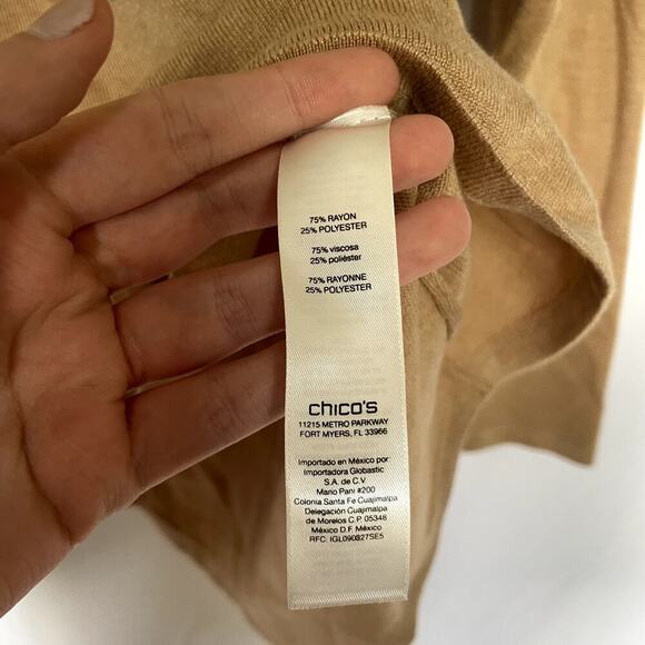 NWT Chico's sandy tan knit crewneck sweater women's size O rayon zip back top - Picture 6 of 8